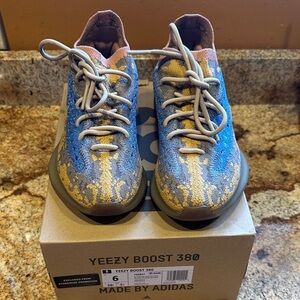 adidas Yeezy Boost 380 Blue Yellow Pink Knit Sneakers